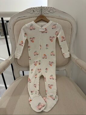 🤍 18 Mth Ivory 100% Cotton Baby Footie With Cute Ice Cream Truck Print NWT